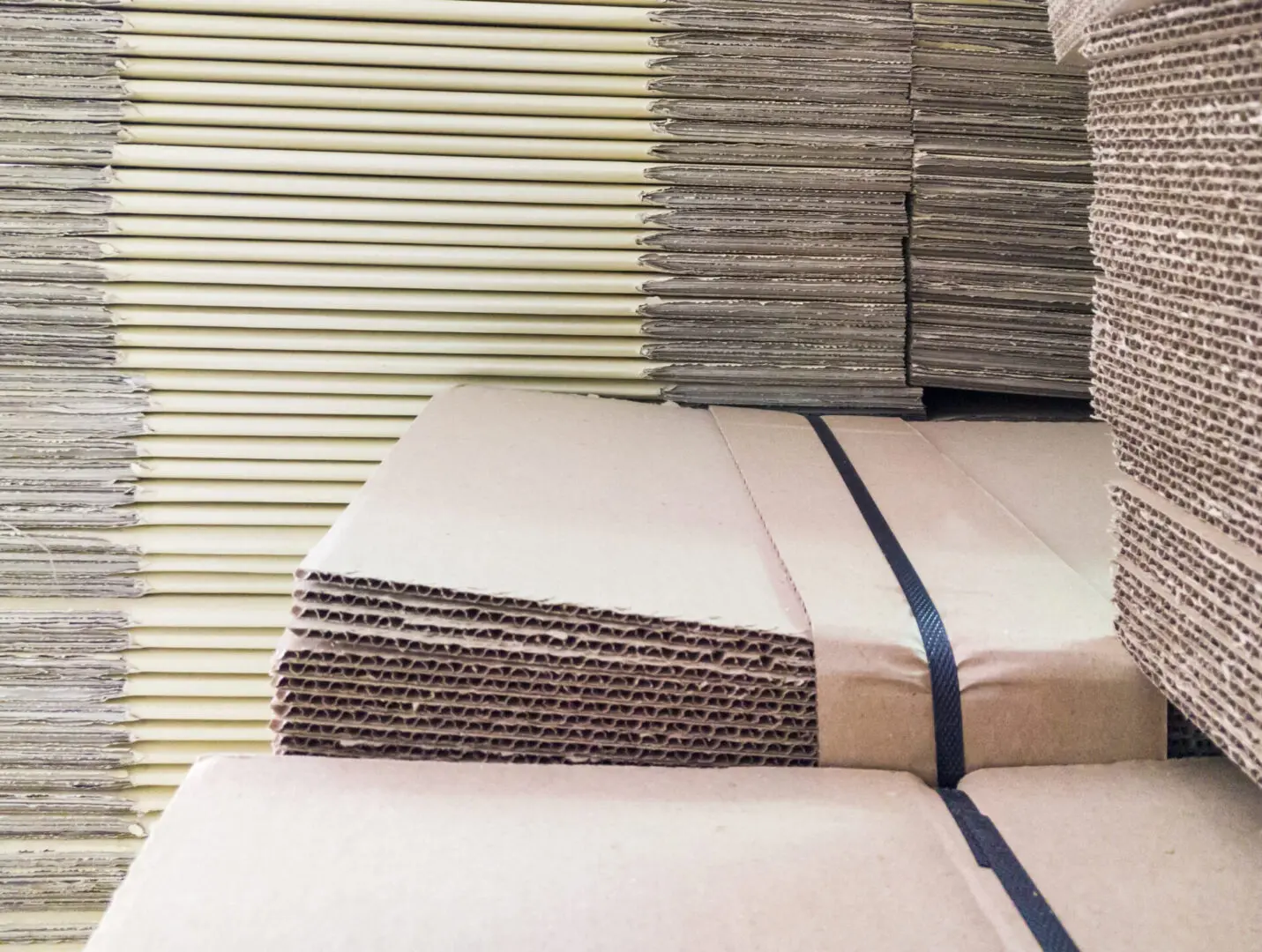 Cardboard pile for contain the education book in warehouse of the printing house.